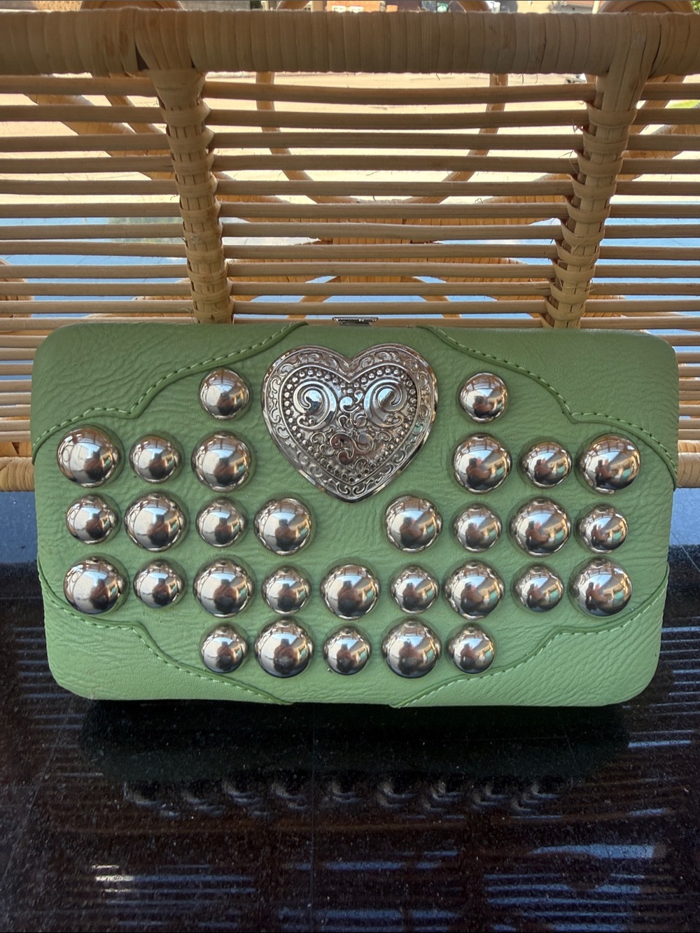 Source Unknown Mint Green Studded Heart Wristlet